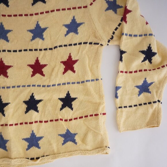 Vintage Christopher & Banks Yellow Star Cotton Knit Sweater Cottagecore Boho XL - Picture 4 of 8